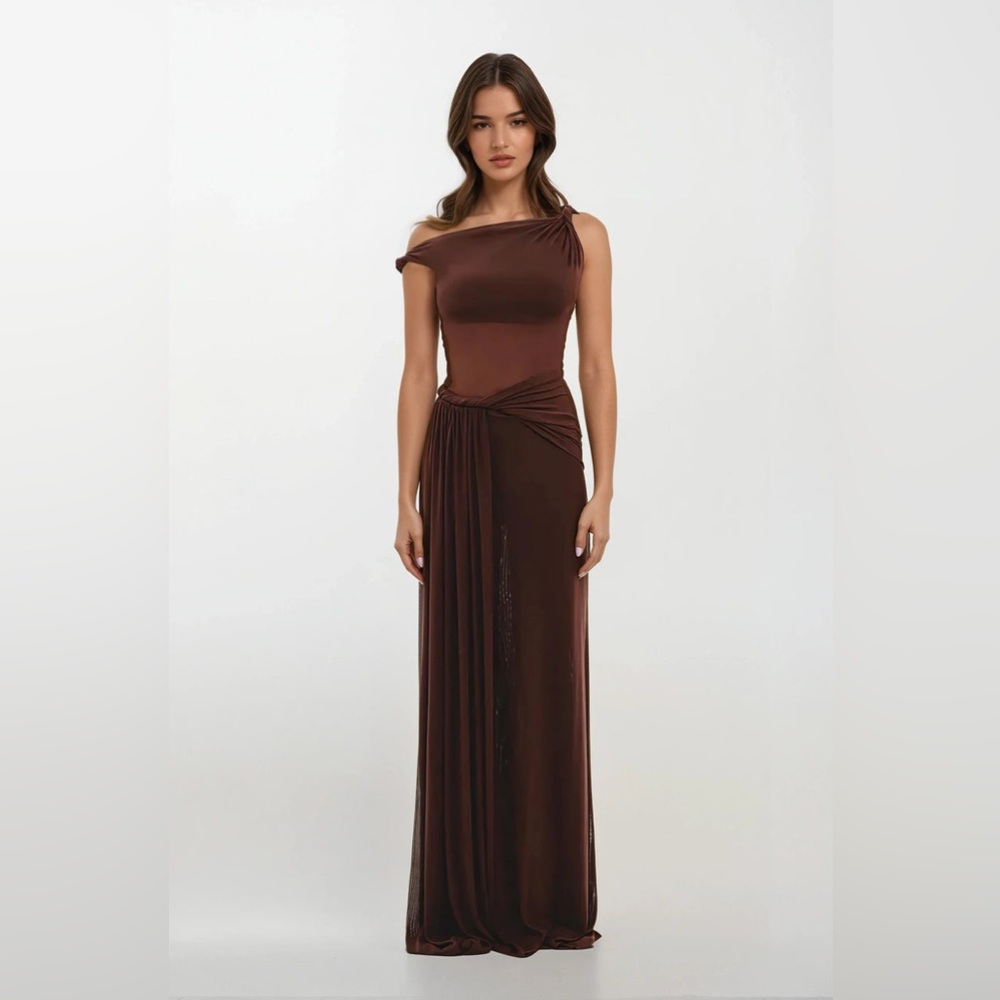 NEW: MISHA 'SISAL' MESH DRESS - US M - ESPRESSO - Picture 2 of 9